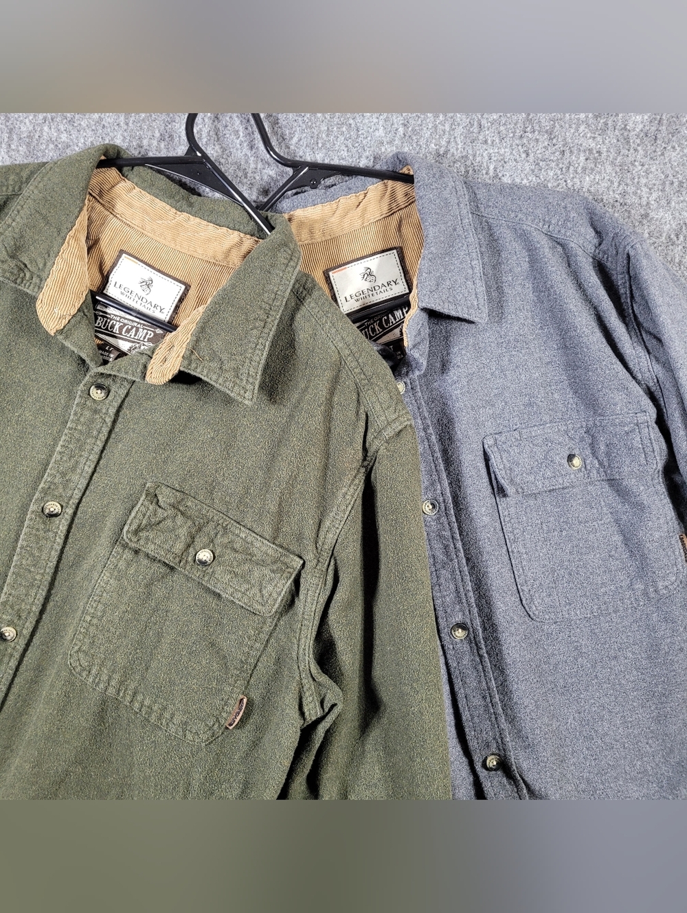 Lot of 2 Legendary Whitetails Buck Camp Flannel Shirts Men’s Size LT Green Gray